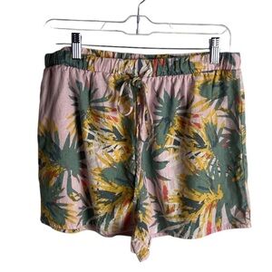 Sadie And Sage Size Large Linen Pull On Shorts Tropical Floral Pink Beachy Swim
